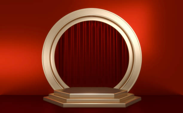 istock The Red Podium minimal geometric .3D rendering 1296865280