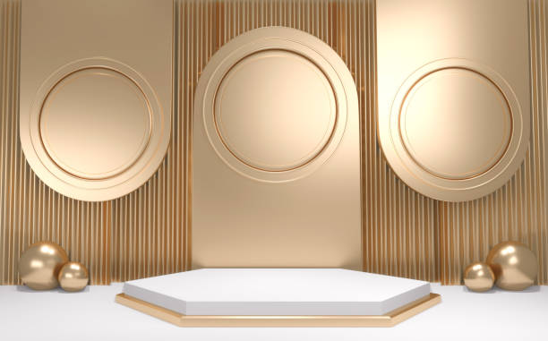 istock Golden Podium minimal geometric white and gold style abstract.3D rendering 1296865984