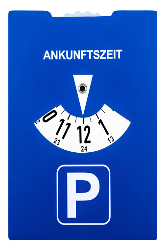 Blue parking disc and arrival time