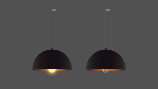 istock Vector set of realistic black chandeliers. Ceiling lamp. Loft style. Element for interior design. 1296866911