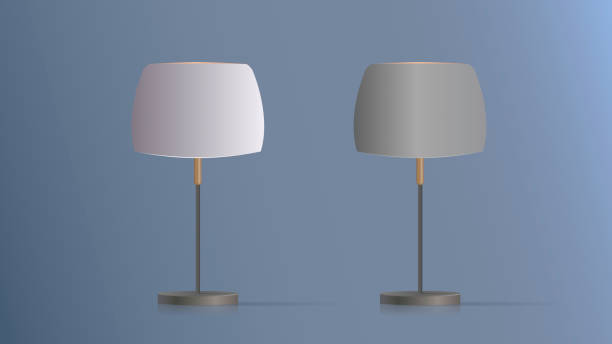 istock Set of decorative table lamps. Original model with a silk lampshade and a metal leg. For living room, bedroom, study and office. Vector illustration 1296867471