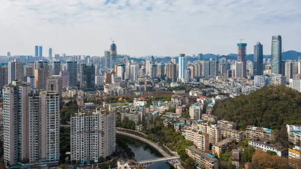 The aerial view of the city of Guiyang in China