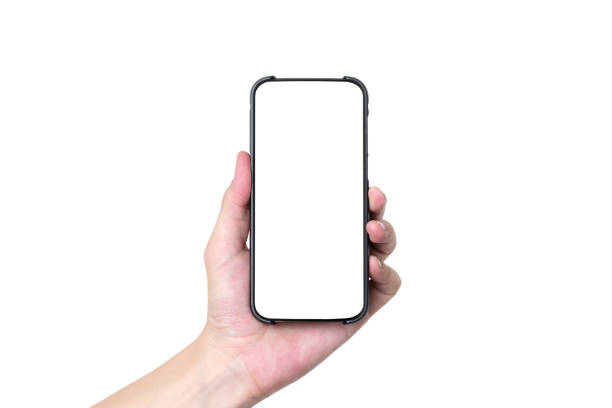 istock Asia man hand holding black smartphone isolated 1296868217