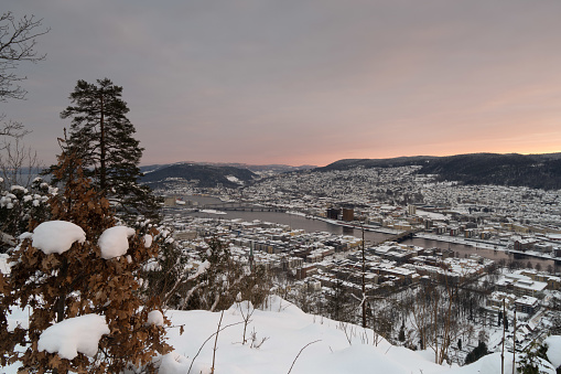 Sunset over Drammen, a town in the Buskerud province of Norway