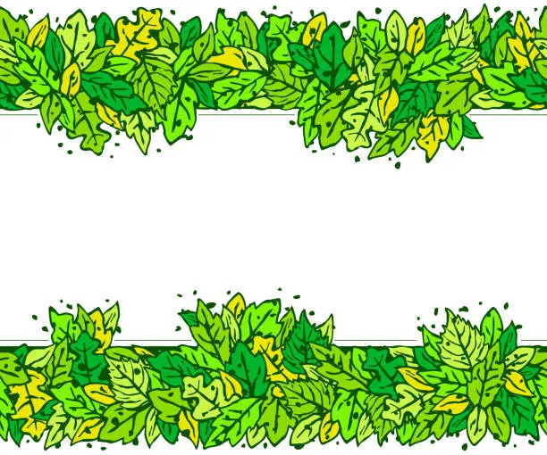 Vector illustration of Top and bottom border - abstract green leaf background