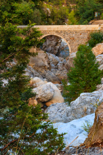 Ancient stone bridge across a mountain river in Kesme Bogaz canyon, Antalya province in Turkey Ancient stone bridge across a mountain river in Kesme Bogaz canyon, Antalya province in Turkey bogaz stock pictures, royalty-free photos & images
