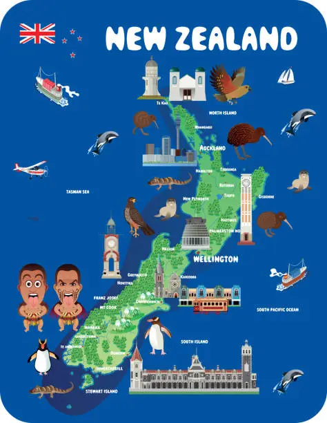 Vector illustration of Cartoon Map of New Zealand
