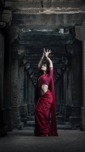 インド舞踊の姿勢でインドの女の子のダンサー.インド古典舞踊バラタナティヤム - bharatanatyam ストックフォトと画像