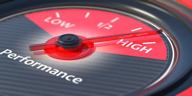 Photo of high performance concept. Car gauge measure engine close up. 3d illustration