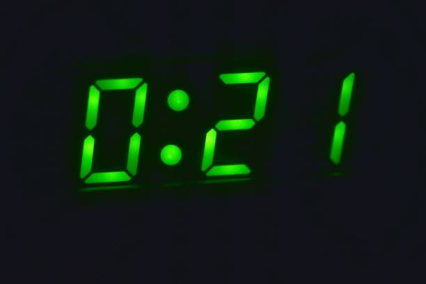 istock Numbers on the LED clock in the dark 1296890713