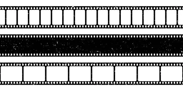 Vector illustration of Grunge film strips collection. Old retro cinema movie strip. Video recording. Vector illustration