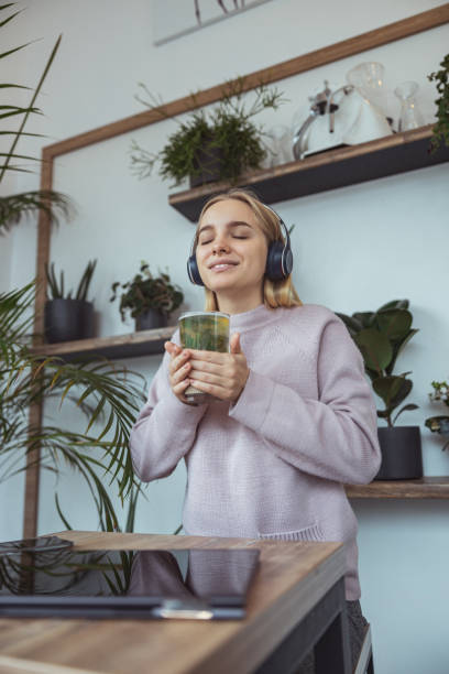 istock Young blond lady working in cafe and walking in city 1296899378