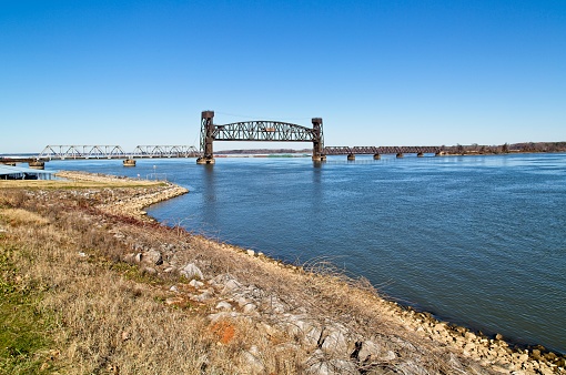 Railroad bridge that crosses the Tennessee River into Decatur, Alabama
