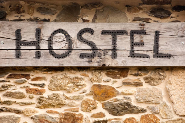 istock Hostel rustic sign, Camino de Santiago. 1296899661