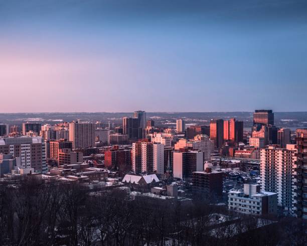 Downtown Hamilton ON in cold winter evening