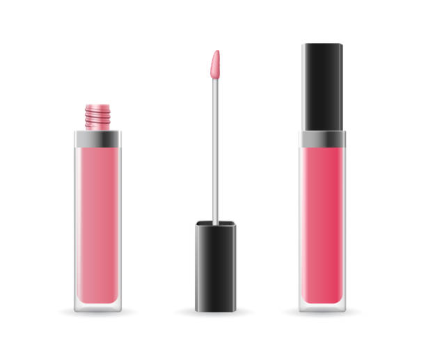 istock Lip gloss tube template. Lip cream in plastic transparent bottle with black cap on white background 1296906872