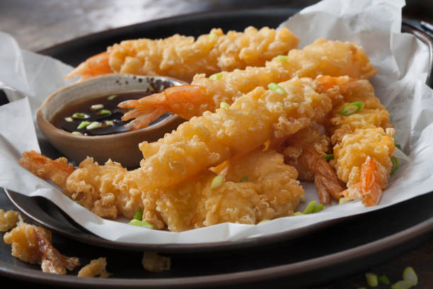 Tempura Shrimp Tempura Shrimp with a Ginger/Soy Dipping Sauce Tempura Prawns stock pictures, royalty-free photos & images