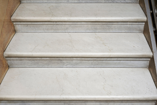 white marble steps, front view