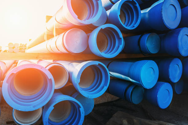 Pack of blue sewer pipe, ready to transport and install