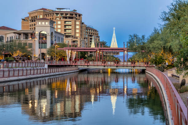 christmas on the waterfront - phoenix downtown district skyline city imagens e fotografias de stock