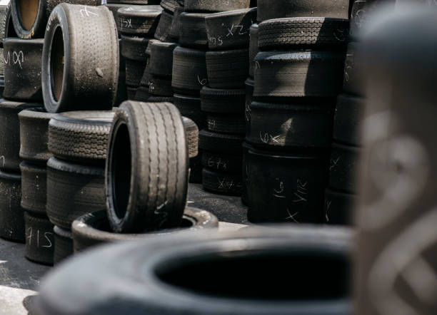 Vintage racing tires in racing paddock