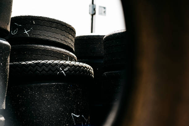 Vintage racing tires in racing paddock