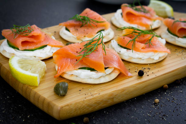 istock Smoked salmon canapes. Close up. 1296916733