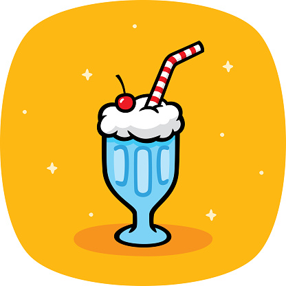 Vector illustration of a hand drawn milkshake against a yellow background.