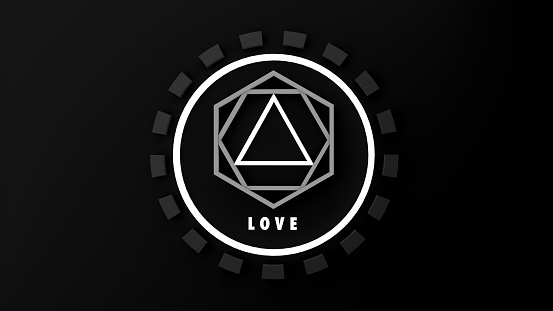 Abstract logo with the word love. Concept. 3D illustration. Background. Icon.