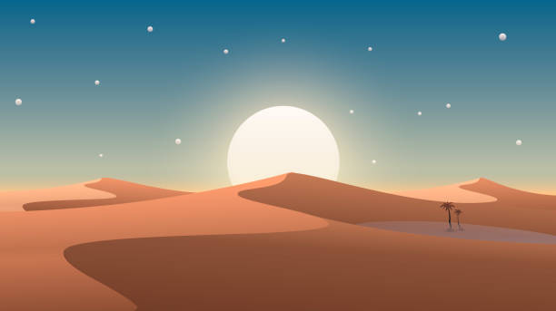 Desert cover with oasis and palm trees. Nature background. Vector Desert cover with oasis and palm trees. Nature background. Vector illustration sand dune stock illustrations