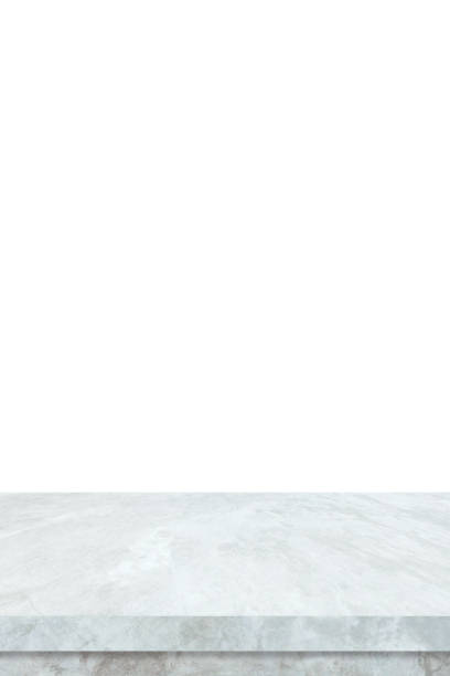 istock Vertical empty white marble stone table isolated on white background, banner, table top, shelf, counter design for food, product display montage backdrop, template 1296922409