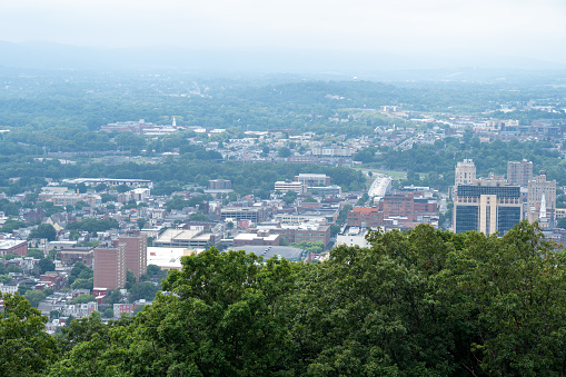 A high angle view of the city of Reading, Pennsylvania.