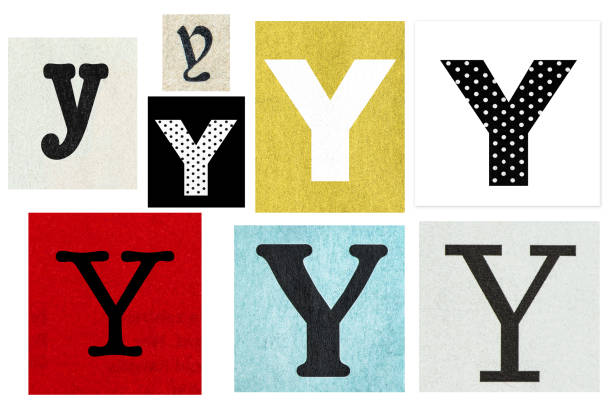 paper cut letter y old newspaper cutouts - letter text bribing alphabet imagens e fotografias de stock