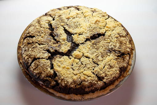 A close-up view of a Pennsylvania Dutch shoofly pie.