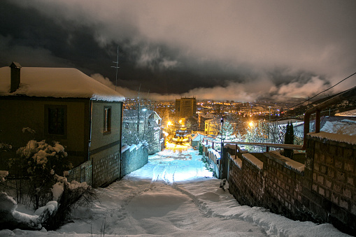 Croatian town Delnice in winter, panorama