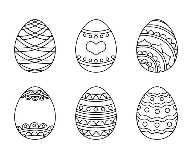 Vector line art easter eggs with patterns for coloring. Vector line art easter eggs with patterns for coloring. Isolated outline collection for holiday relax easter egg coloring stock illustrations