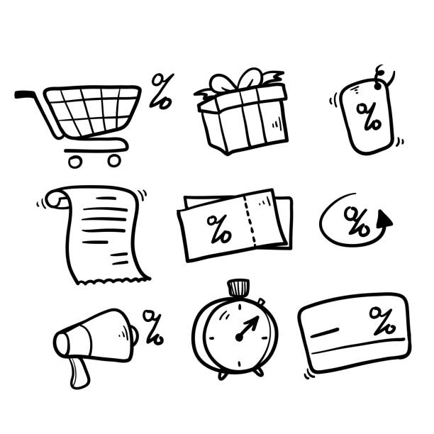 hand drawn doodle element symbol for Loyalty card, incentive program illustration icon hand drawn doodle element symbol for Loyalty card, incentive program illustration icon supermarket drawings stock illustrations