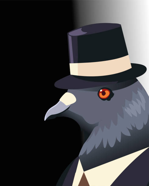 istock people art animal, dove with hat in suit portrait character 1296942249