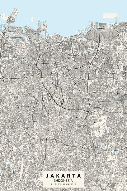 Jakarta, Indonesia Vector Map Poster Style Topographic / Road map of Jakarta, Indonesia. Original map data is open data via © OpenStreetMap contributors. All maps are layered and easy to edit. Roads are editable stroke. merdeka square stock illustrations