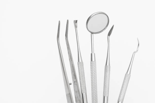 istock set metal medical equipment tools on white background 1296951623