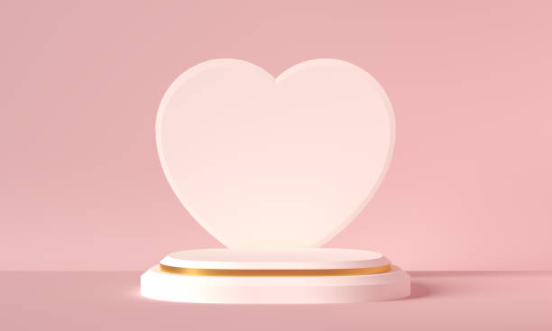 최소한의 배경, 제품 디스플레이에 대한 연단으로 모의, 추상 흰색 지오메트리 모양 배경 미니멀 발렌타인 데이 핑크 배경, 추상 모의 배경 3d 렌더링. - cherry valentine 뉴스 사진 이미지