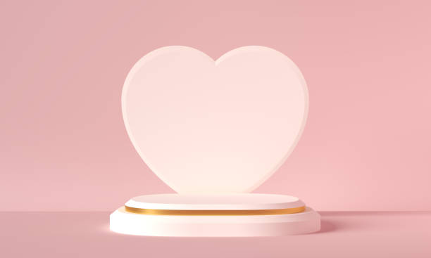 istock Minimal background, mock up with podium for product display,Abstract white geometry shape background minimalist Valentine's day pink background,Abstract mock up backgroundup 3D rendering. 1296952329