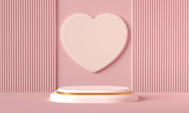 istock Minimal background, mock up with podium for product display,Abstract white geometry shape background minimalist Valentine's day pink background,Abstract mock up backgroundup 3D rendering. 1296952338