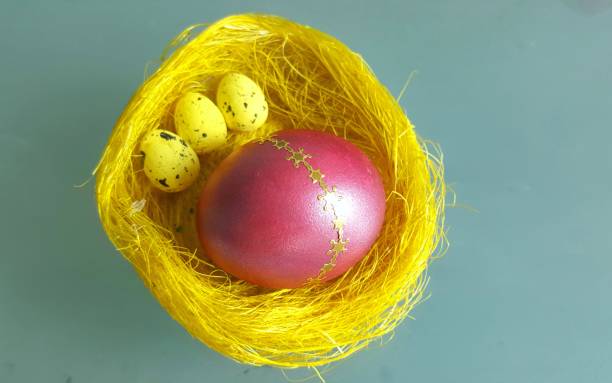 istock Burgundy decorated Easter egg in a bird's nest 1296955089