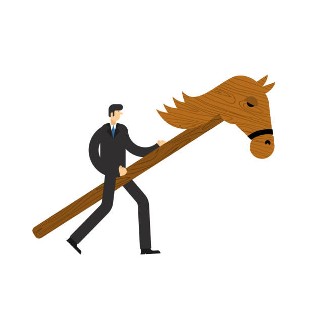 Businessman And Horse Boss On Wooden Horse Toy Vector Illustration Stock Illustration - Download Image Now - iStock