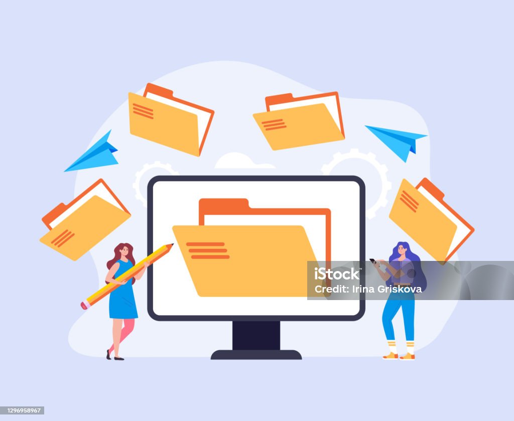 Computer File Storage Order Folder Storage Order Computer Laptop Database Catalog Concept Vector ...