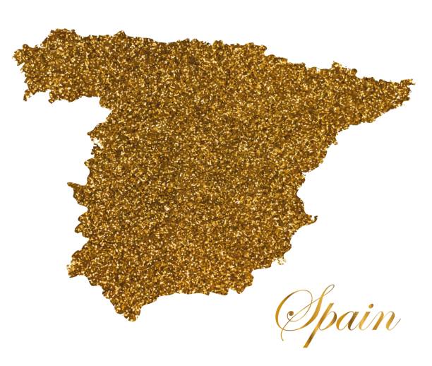 Map of Spain. Silhouette with golden glitter texture Map of Spain. Silhouette with golden glitter texture. Vector Illustration mapa stock illustrations
