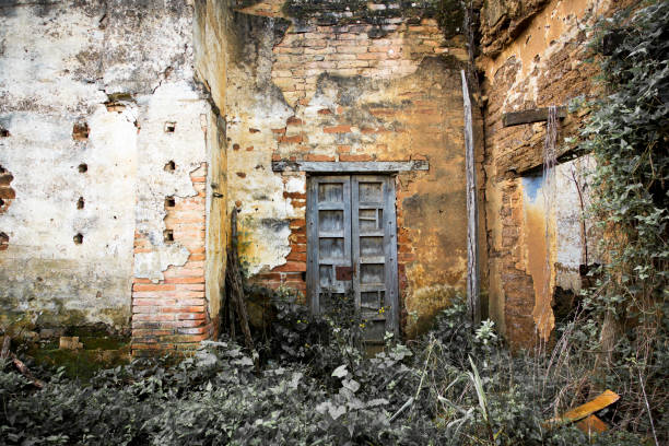 Grunge stile of brick wall and door vintage in old town on Mexico.