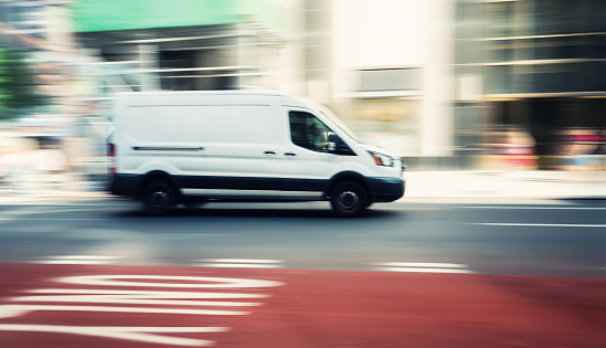 Commercial white van speeding in New York