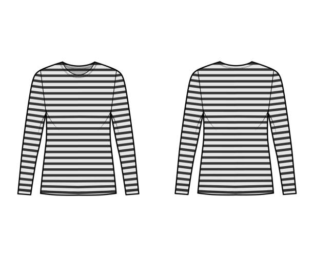 istock Shirt sailor basque technical fashion illustration with long sleeves, tunic length, scoop neck, oversized Apparel french 1296968032